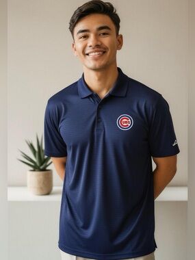 Antigua Chicago Cubs blue short sleeve polo.